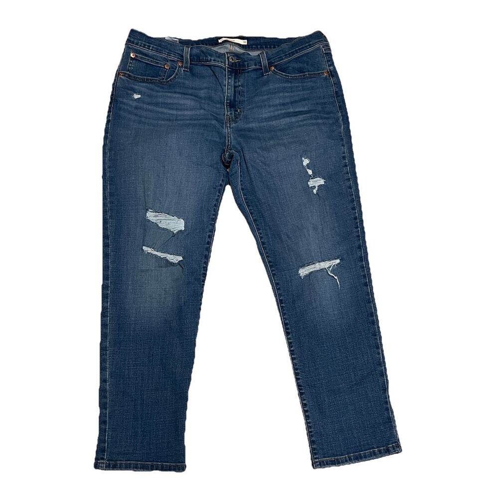 Levis Boyfriend Jeans Women SZ 32 Mid-Rise Tapered Medium Wash Stretch Denim